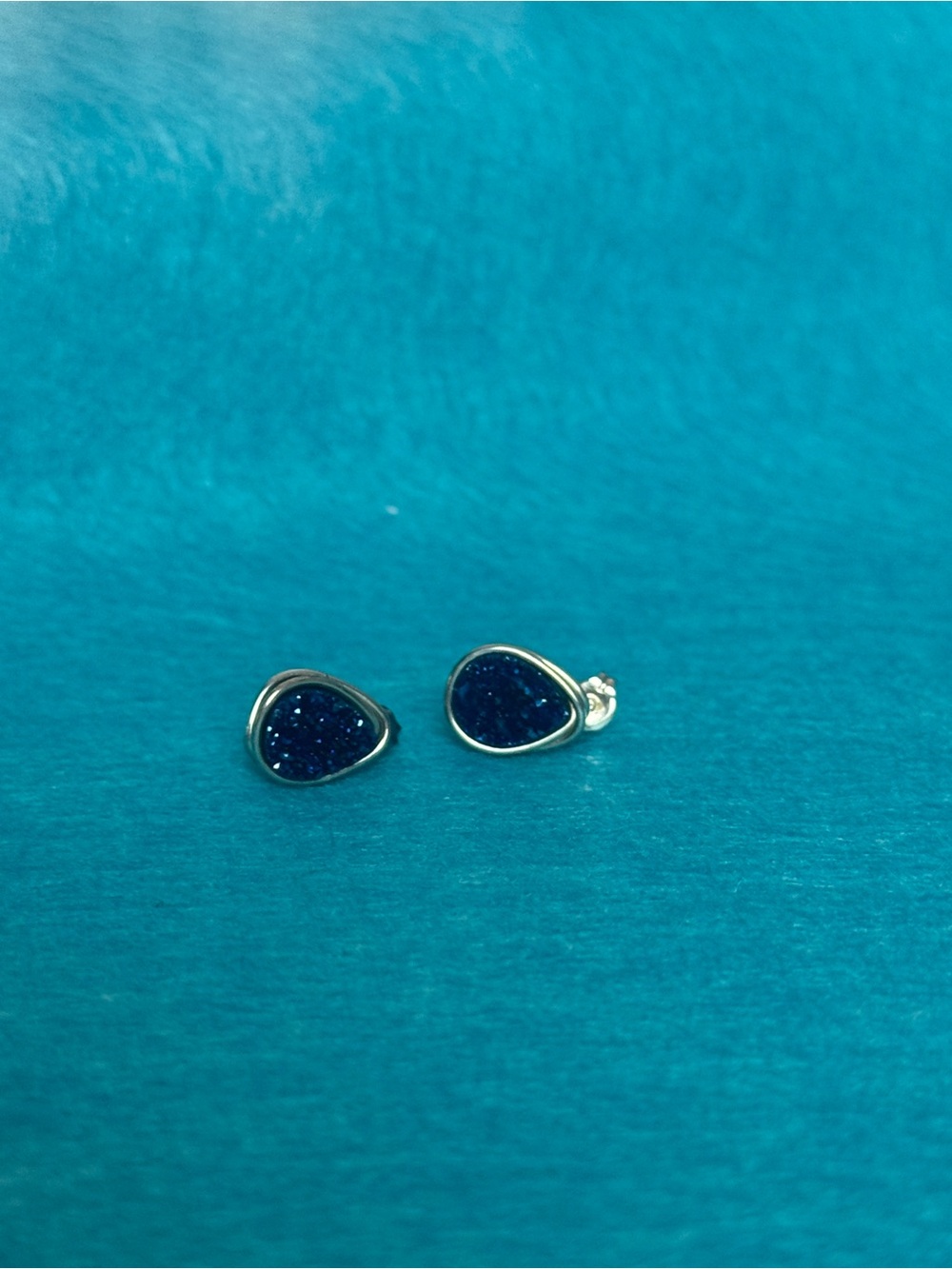 Sterling Silver Teardrop Dark Blue Druzy Stud Earrings 0198